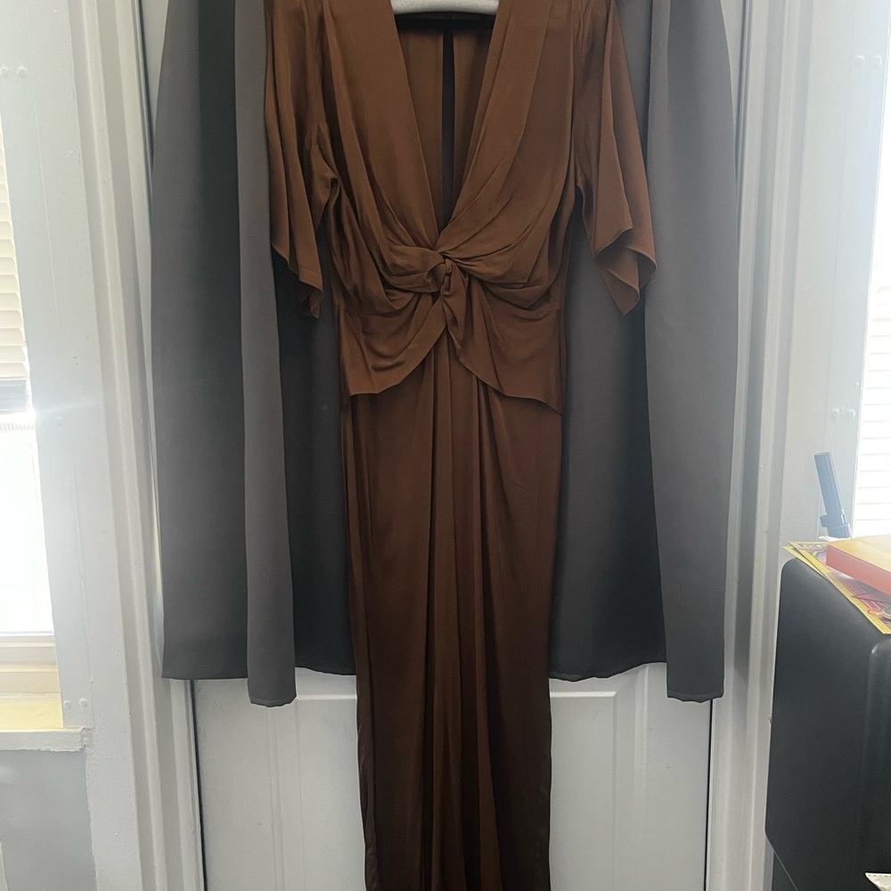 Brown Twist-Front Women's Maxi Jumpsuit/One Piece/Pants